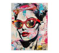Artery8 Vintage Lady Sunglasses Portrait Street Pop Art Wall Art Print | Size: W12" x H16" Artery8 Multicolor W12" x H16"