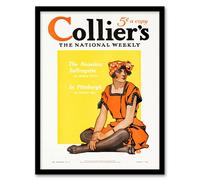 Artery8 Vintage Magazine Cover Suffragette Framed Wall Art Print Penfield in Yellow | Size: A4 Artery8 Yellow A4