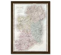 Vintage Map 1850 Hall Ireland Emmerald Isle A4 Artwork Framed Wall Art Print Artery8 Brown One Size