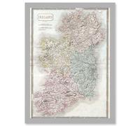 Artery8 Vintage Map 1850 Hall Ireland Emmerald Isle A4 Artwork Framed Wall Art Print in Light Grey Artery8 Light Grey