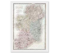 Vintage Map 1850 Hall Ireland Emmerald Isle A4 Artwork Framed Wall Art Print Artery8 White One Size