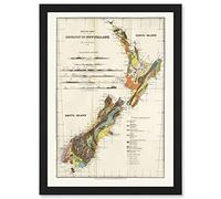Artery8 Vintage Map 1883 Hector Sketch New Zealand Geology Aotearoa Artwork Framed Wall Art Print A4