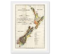Vintage Map 1883 Hector Sketch New Zealand Geology Aotearoa Artwork Framed Wall Art Print A4 Artery8 White One Size