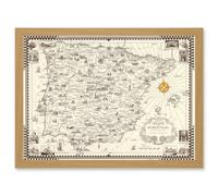 Vintage Map Ernest Dudley Chase 1935 Spain Portugal Pictorial Artwork Framed Wall Art Print A4 Artery8 Light Oak One Size