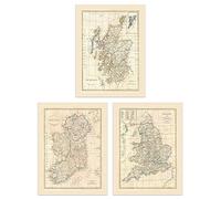 Artery8 Vintage Maps Of The British Isles England Wales Scotland Ireland Set Of 3 Unframed Wall Art Prints Study Office Aesthetic Clement Cruttwell 12X16 Inch