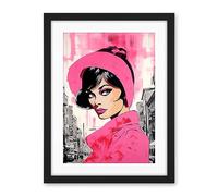 Artery8 Vintage Model in Downtown Street Retro Pink Artwork Framed Wall Art Print 18X24 Inch