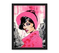 Artery8 Vintage Model in Downtown Street Retro Pink Artwork Framed Wall Art Print 18X24 Inch