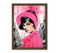 Artery8 Vintage Model in Downtown Street Retro Pink Artwork Framed Wall Art Print 18X24 Inch