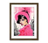 Artery8 Vintage Model in Downtown Street Retro Pink Artwork Framed Wall Art Print 18X24 Inch