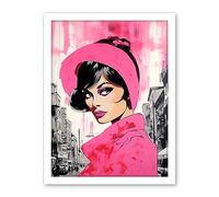 Artery8 Vintage Model in Downtown Street Retro Pink Artwork Framed Wall Art Print 18X24 Inch