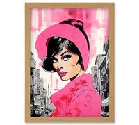 Artery8 Vintage Model in Downtown Street Retro Pink Artwork Framed Wall Art Print A4