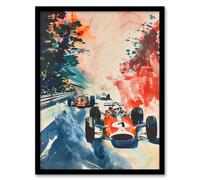 Vintage Motor Sport Car Racing Abstract Framed Art Print Artery8 Red A4