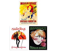 Artery8 Vintage Moulin Rouge Burlesque Cabaret Girls Paris France Set Of 3 Unframed Wall Art Prints Bathroom Bedroom Aesthetic Retro Advertising 12X16 Inch
