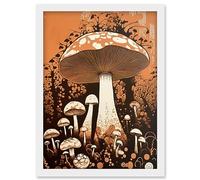 Artery8 Vintage Mushroom Red Cap Fungi Pastel Orange Brown Earthy Aesthetic Kitchen Artwork Framed Wall Art Print A4