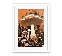 Artery8 Vintage Mushroom Red Cap Fungi Pastel Orange Brown Earthy Aesthetic Kitchen Artwork Framed Wall Art Print 18X24 Inch