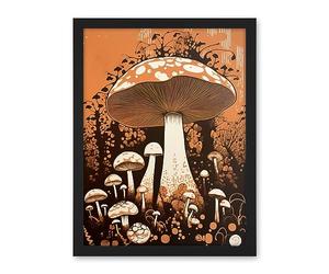 Artery8 Vintage Mushroom Red Cap Fungi Pastel Orange Brown Earthy Aesthetic Kitchen Artwork Framed Wall Art Print 18X24 Inch