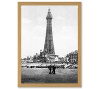 Vintage Photo Blackpool Tower England UK History Artwork Framed Wall Art Print A4 Artery8 Light Oak One Size