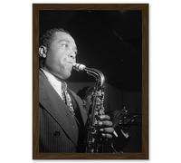 Artery8 Vintage Photo Charlie Parker Jazz Music Sax Legend Black & White A4 Artwork Framed Wall Art Print in Brown Artery8 Brown