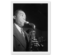 Artery8 Vintage Photo Charlie Parker Jazz Music Sax Legend Black & White A4 Artwork Framed Wall Art Print Artery8 White