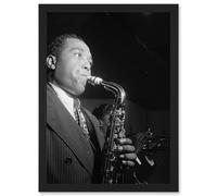 Artery8 Vintage Photo Charlie Parker Jazz Music Sax Legend Black & White A4 Artwork Framed Wall Art Print Artery8 Black