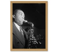 Artery8 Vintage Photo Charlie Parker Jazz Music Sax Legend Black & White A4 Artwork Framed Wall Art Print in Light Oak Artery8 Light Oak