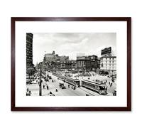 Artery8 Vintage Photo Cityscape Black & White Picture Woodward Avenue Traffic 1917 Life Detroit Artwork Framed Wall Art Print 12X16 Inch in Brown Artery8 Brown