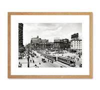 Artery8 Vintage Photo Cityscape Black & White Picture Woodward Avenue Traffic 1917 Life Detroit Artwork Framed Wall Art Print 12X16 Inch in Light Oak Artery8 Light Oak