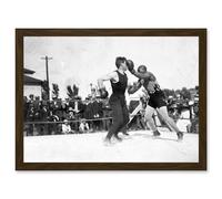 Vintage Photo Jack Johnson Boxer Kaufmann Punch Boxing Match Artwork Framed Wall Art Print A4 Artery8 Brown One Size
