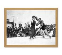 Vintage Photo Jack Johnson Boxer Kaufmann Punch Boxing Match Artwork Framed Wall Art Print A4 Artery8 Light Oak One Size