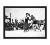 Vintage Photo Jack Johnson Boxer Kaufmann Punch Boxing Match Artwork Framed Wall Art Print A4 Artery8 Black One Size