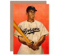 Artery8 Vintage Photo Jackie Robinson Baseball Art Card Artery8 Multicolor