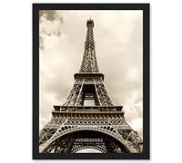 Vintage Photo Landmark Eiffel Tower Sepia Paris France A4 Artwork Framed Wall Art Print Artery8 Black One Size
