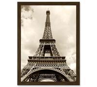 Vintage Photo Landmark Eiffel Tower Sepia Paris France A4 Artwork Framed Wall Art Print Artery8 Brown One Size