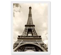 Vintage Photo Landmark Eiffel Tower Sepia Paris France A4 Artwork Framed Wall Art Print Artery8 White One Size