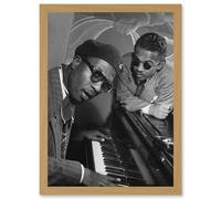 Artery8 Vintage Photo Music Jazz Legend Thelonious Monk Piano Black & White A4 Artwork Framed Wall Art Print in Light Oak Artery8 Light Oak
