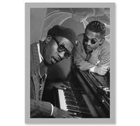 Artery8 Vintage Photo Music Jazz Legend Thelonious Monk Piano Black & White A4 Artwork Framed Wall Art Print in Light Grey Artery8 Light Grey
