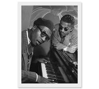 Vintage Photo Music Jazz Legend Thelonious Monk Piano Black & White A4 Artwork Framed Wall Art Print Artery8 White One Size