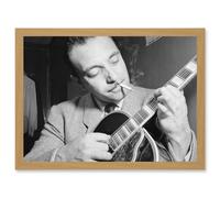 Vintage Photo Music Legend Guitar Player Django Reinhardt Black & White A4 Artwork Framed Wall Art Print Artery8 Light Oak One Size