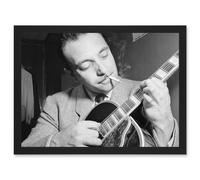 Vintage Photo Music Legend Guitar Player Django Reinhardt Black & White A4 Artwork Framed Wall Art Print Artery8 Black One Size