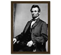 Artery8 Vintage Photo Portrait Honest Abe Abraham Lincoln President America USA Artwork Framed Wall Art Print A4 in Brown Artery8 Brown