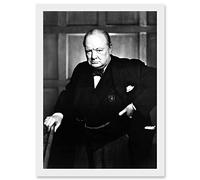 Vintage Photo Portrait Winston Churchill Britain Prime Minister UK Artwork Framed Wall Art Print A4 Artery8 White One Size