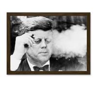 Vintage Photo President John F Kennedy JFK Smoking Cigar Artwork Framed Wall Art Print A4 Artery8 Brown One Size