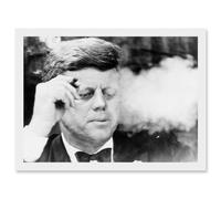 Vintage Photo President John F Kennedy JFK Smoking Cigar Artwork Framed Wall Art Print A4 Artery8 White One Size