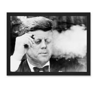 Vintage Photo President John F Kennedy JFK Smoking Cigar Artwork Framed Wall Art Print A4 Artery8 Black One Size