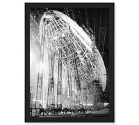 Artery8 Vintage Photo USS Macon Airship Zeppelin Construction Artwork Framed Wall Art Print A4 in Black Artery8 Black