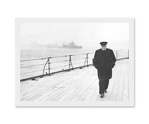 Artery8 Vintage Photo War World WW2 Prime Minister Winston Churchill Deck Ship UK Britain Artwork Framed Wall Art Print A4