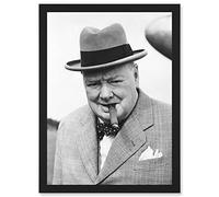 Vintage Photo Winston Churchill Cigar Prime Minister Britain UK Artwork Framed Wall Art Print A4 Artery8 Black One Size