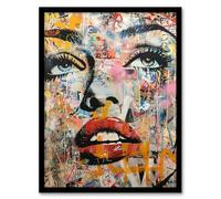 Artery8 Vintage Pop Art Portrait Street Art Graffiti Living Room Artwork Framed Wall Art Print 18X24 Inch