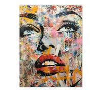 Vintage Pop Art Portrait Street Art Graffiti Wall Art Print Artery8 Multi W18 inch x H24 inch