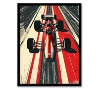 Artery8 Vintage Red Race Car Sport Speed Racing Track Man Cave Artwork Framed Wall Art Print 18X24 Inch